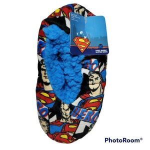 Superman Slipper Socks Child S/M Shoe Sz 8-13 Hero Superhero Fuzzy Babba NEW